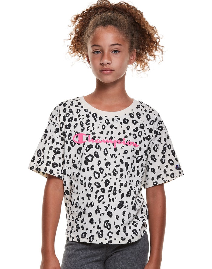 Tricou Champion Boxy Leopard Print Fete Negrii/Albi - Romania XPGQEHL-30